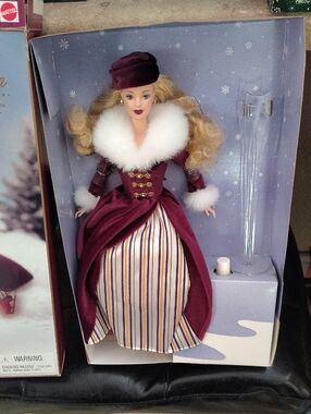 Mattel Holiday Barbie in Burgundy Velvet Coat with White Fur